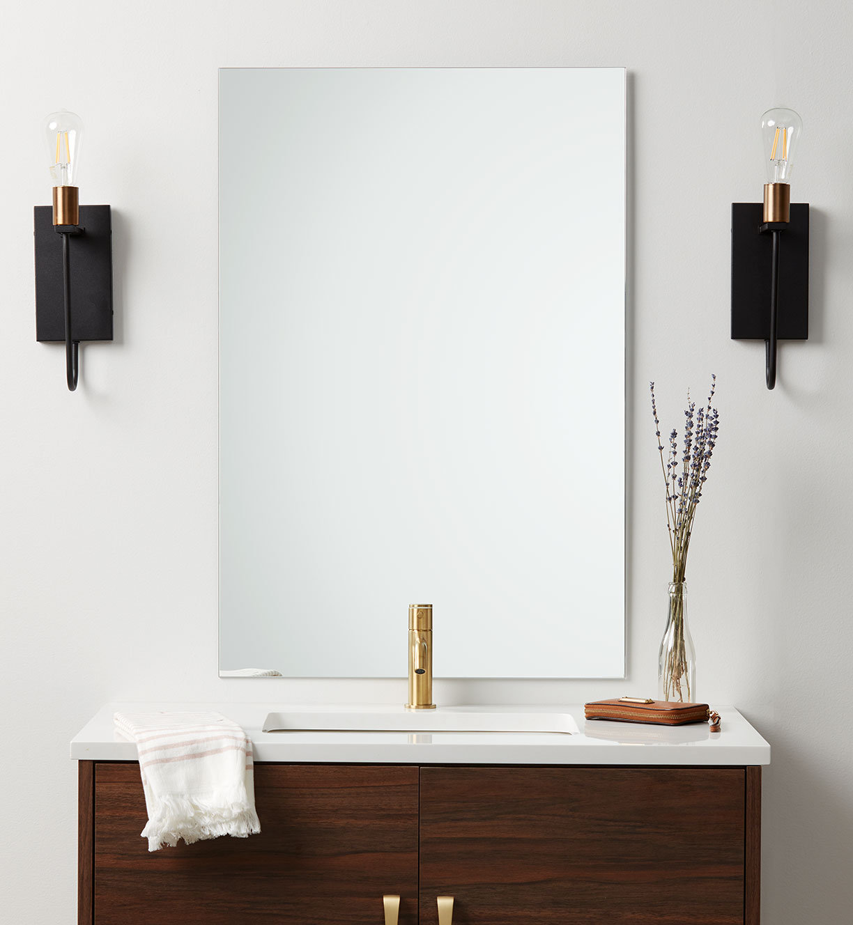 Elenens Beveled Edge Frameless Accent Wall Mirror for Bathroom newest Vanity, 32